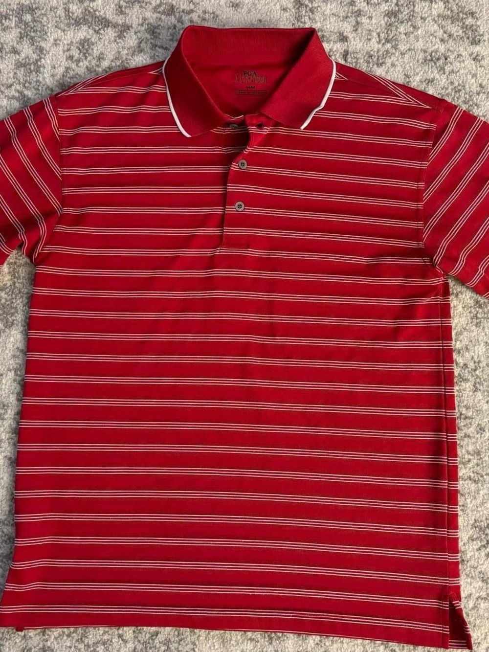 PGA Tour Red With White Stripes Golf Polo Size Medium